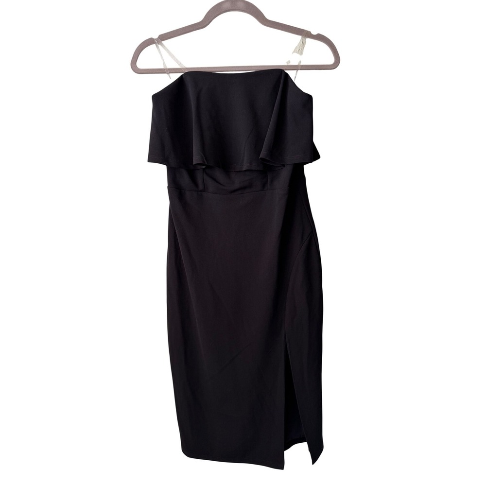 Francesca's Black Ruffle Strapless Midi Dress with Slit Size S